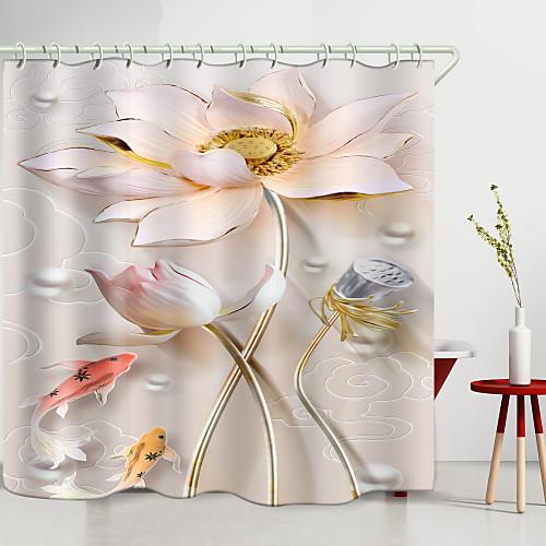 

Pink lotus Red Yellow Carp Digital Printing Shower Curtain Shower Curtains Hooks Modern Polyester New Design 72 Inch