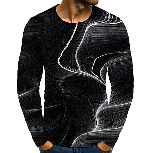 

Men's T shirt Shirt 3D Print Graphic 3D Plus Size Print Long Sleeve Daily Tops Round Neck Black / Sports