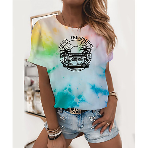 

Women's T shirt Tie Dye Graphic Prints Print Round Neck Tops Basic Basic Top Yellow Blushing Pink Green