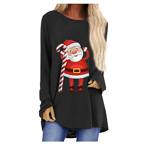 

Women's T Shirt Dress Tee Dress Short Mini Dress Blue Gray Green White Black Red Long Sleeve Print Print Fall Winter Round Neck Casual Loose 2021 S M L XL XXL 3XL 4XL 5XL / Cotton / Plus Size
