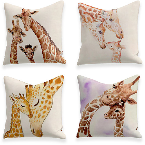 

Cushion Cover 4PCS Faux Linen Soft Decorative Square Throw Pillow Cover Cushion Case Pillowcase for Sofa Bedroom 45 x 45 cm (18 x 18 Inch) Superior Quality Mashine Washable Animal Giraffe