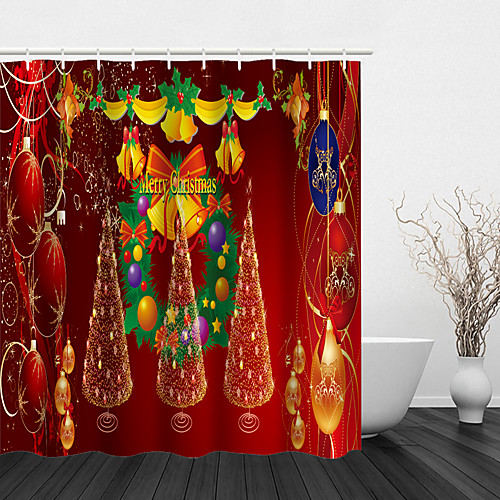 

Bathroom Shower Curtain And Hook Rainbow Classic Polyester Cute Christmas Color Christmas Tree Christmas Ball Bathroom Decoration