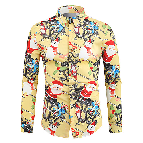 

Men's Shirt Other Prints Graphic Print Long Sleeve Daily Tops Cotton Basic Yellow