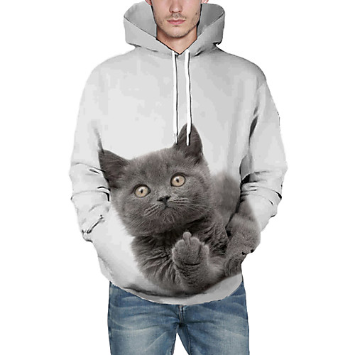 

Men's Pullover Hoodie Sweatshirt Animal Patterned Graphic 3D Front Pocket Hooded Daily 3D Print 3D Print Hoodies Sweatshirts Long Sleeve White