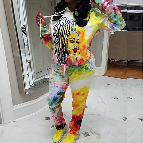 

Women's Active Streetwear Rainbow Print Tie Dye Casual / Daily Home Two Piece Set Sweatshirt Pant Loungewear Patchwork Print Tops