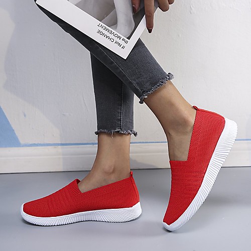 

Women's Loafers & Slip-Ons Flyknit Shoes Flat Heel Round Toe Casual Daily Outdoor Walking Shoes Tissage Volant Solid Colored Summer Red Black Gray