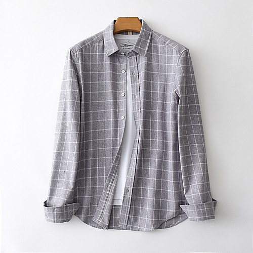 

Men's Shirt Other Prints Plaid Print Long Sleeve Daily Tops Cotton Basic Blue Gray