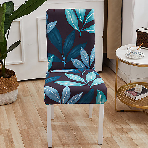 

1 Piece Leaf Print Stretch Removable Washable Short Dining Chair Covers, Dining Room Chair Protector Seat Slipcover for Hotel,Banquet,Wedding,Party