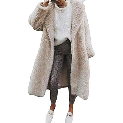 

womens fall winter loose fit faux fur fluffy warm faux fur long cardigan coat overcoat beige xs