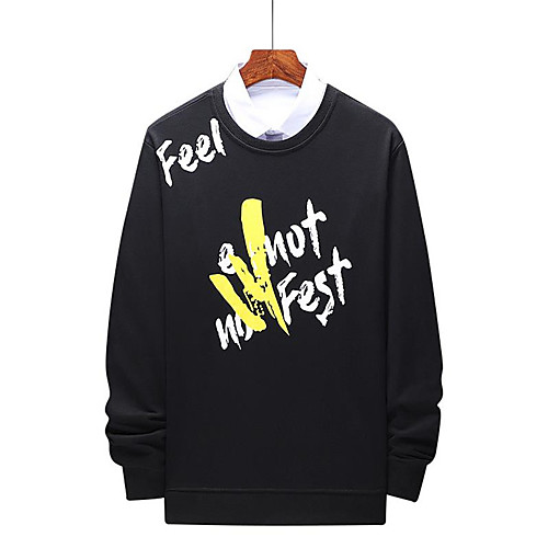 

Men's Pullover Sweatshirt Character Round Neck Work Casual Hoodies Sweatshirts Long Sleeve Slim Gray White Black