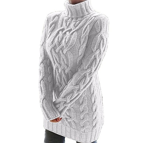 

Women's Sweater Jumper Dress Knee Length Dress Purple Gray Khaki White Black Long Sleeve Solid Color Patchwork Jacquard Fall Winter Turtleneck Casual Slim 2021 S M L XL