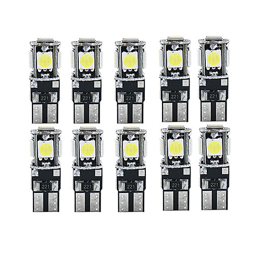 

10pcs Canbus LED White Car Light Bulbs T10 W5W 5 SMD 5050 Super Bright 194 168 2825 Wedge Lights Side Map Interior Lamps