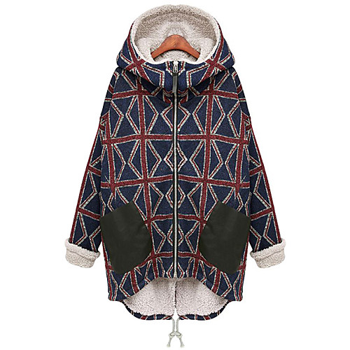 

Women's Coat Daily Fall & Winter Long Coat Hooded Loose Streetwear Jacket Long Sleeve Geometric Patchwork Black