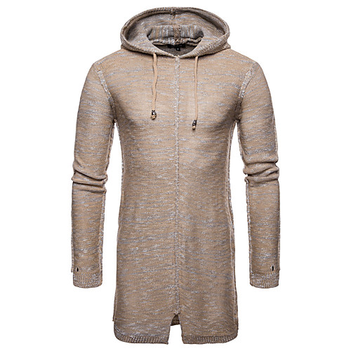 

Men's Knitted Solid Color Sweater Long Sleeve Sweater Cardigans Hooded Fall Winter Black Khaki Light Blue
