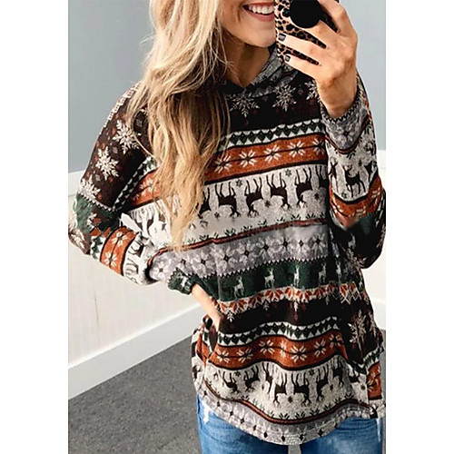 

Women's Christmas Blouse Shirt Graphic Prints Long Sleeve Print Cowl Neck Streetwear Christmas Tops Khaki
