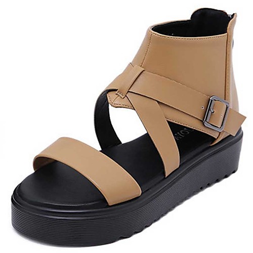 

Women's Sandals Chunky Heel Peep Toe Flat Sandals Classic Daily PU Solid Colored Light Brown Black