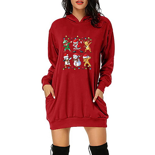 

Women's Sheath Dress Short Mini Dress White Black Red Long Sleeve Print Print Fall Hooded Elegant Christmas 2021 S M L XL XXL 3XL