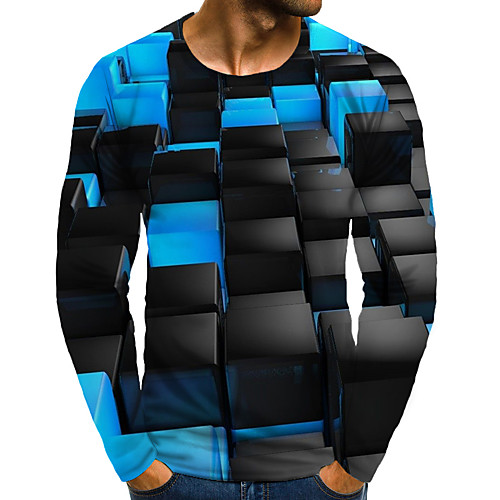 

Men's T shirt 3D Print Graphic 3D Plus Size Print Long Sleeve Daily Tops Round Neck Blue / Sports