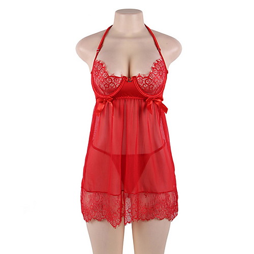 

Women's Lace Plus Size Super Sexy Suits Nightwear Solid Colored Black / Red M XL 3XL