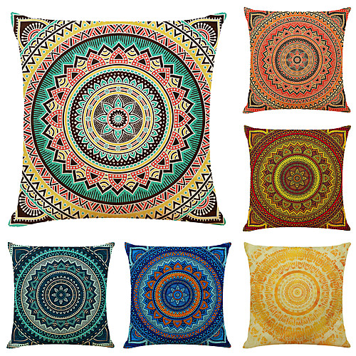 

Cushion Cover 6PC Faux Linen Soft Mandala Bohemian Decorative Square Throw Pillow Cover Cushion Case Pillowcase for Sofa Bedroom 45 x 45 cm (18 x 18 Inch) Superior Quality Mashine Washable