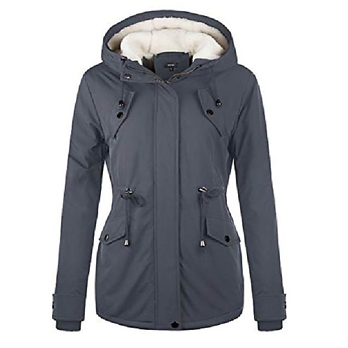 

womens jacket fleece lining hooded drawstring winter warm coats grey l