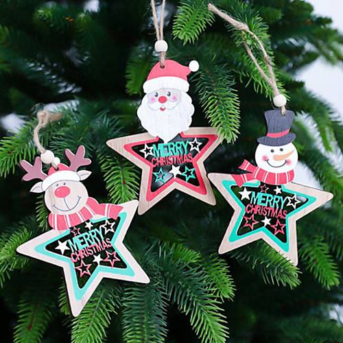

Christmas Decorations Wooden Five Pointed Star Painted Pendant Christmas Tree Decoration Accessories Pendant Small Pendant