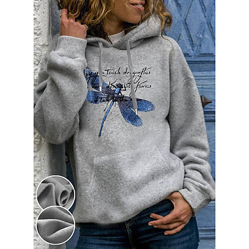 

Women's Hoodie Pullover Graphic Text Letter Front Pocket Daily Basic Casual Hoodies Sweatshirts Gray / Fleece Lining