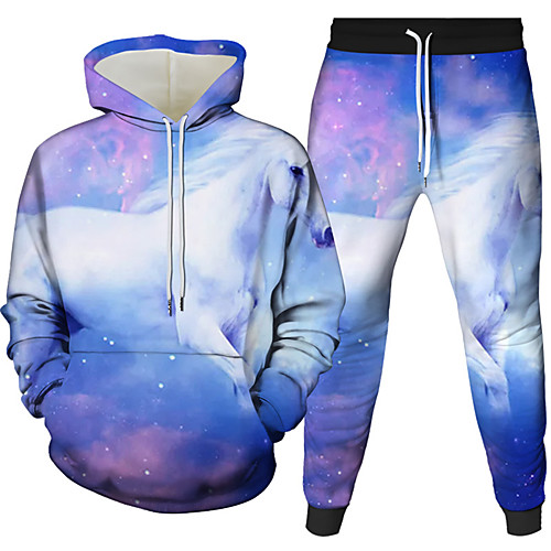 

Women's Men's 3D Hoodies Set Graphic 3D Horse 2 Piece Front Pocket Hooded Daily 3D Print 3D Print Casual Hoodies Sweatshirts Long Sleeve Blue Orange Black