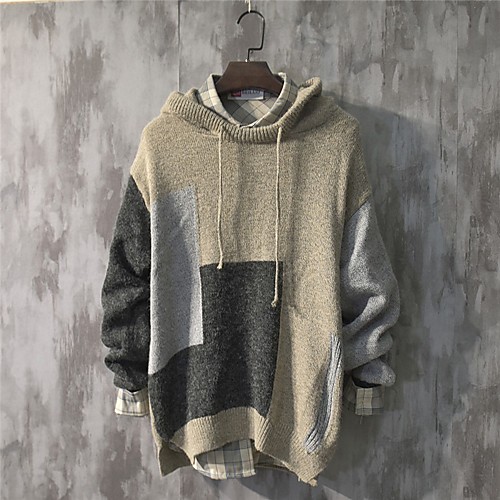 

Men's Stylish Knitted Color Block Pullover Long Sleeve Sweater Cardigans Hooded Fall Winter Blue Khaki