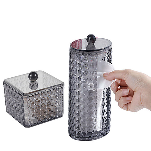 

Discharge Makeup Cotton Receive Box Acrylic Material Round Receive Cosmetic Pads Transparent Swab Storage Box Grey 2pcs