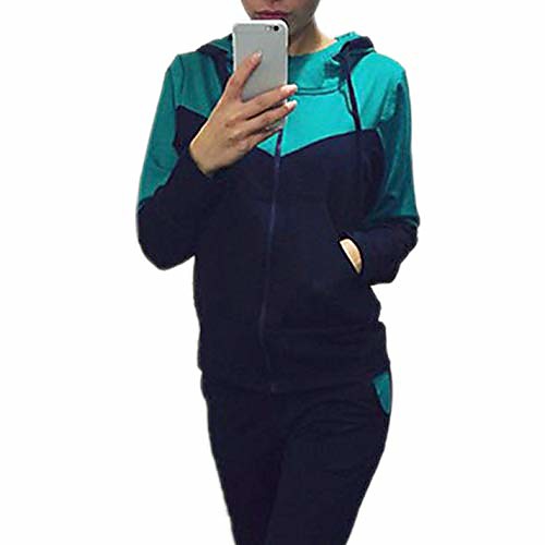 

women fitness yoga set hooded piecing color jog dance tracksuit suit