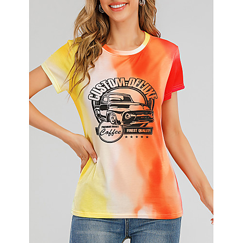 

Women's T shirt Tie Dye Graphic Prints Print Round Neck Tops Basic Basic Top Red Orange