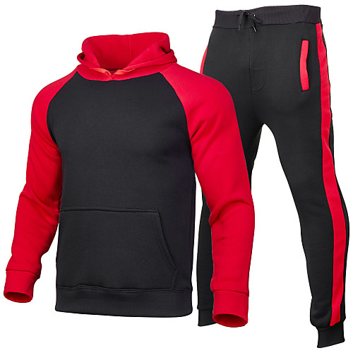 

Men's Patchwork Tracksuit Sweatsuit Street Athleisure 2pcs Winter Long Sleeve Windproof Breathable Soft Fitness Gym Workout Running Training Exercise Sportswear Hoodie Black / Red Black / Yellow