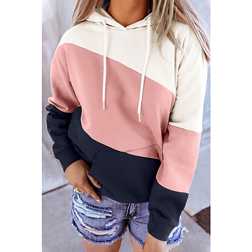 

Women's Hoodie Pullover Color Block Daily Basic Hoodies Sweatshirts Loose Blushing Pink Gray Light Blue
