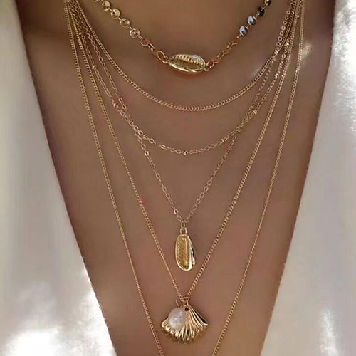 

Women's Pendant Necklace Chain Necklace Stacking Stackable Friends Vertical / Gold bar Precious Joy Shell Dainty Elegant Fashion Punk Pearl Alloy Gold 40 cm Necklace Jewelry 1pc For Gift Engagement