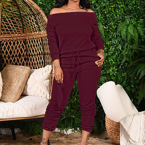 

Women's Plus Size Jumpsuit Drawstring Plain Long Sleeve Basic Spring Summer Yellow Wine Army Green L XL XXL 3XL 4XL