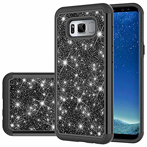 

phone case for galaxy s8 plus, samsung s8 plus case, glitter bling cute girls women dual layer heavy duty hybrid protection cover for samsung galaxy s8 plus (black)