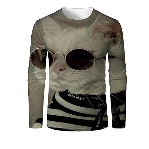

Men's T shirt 3D Print Graphic 3D Animal Print Long Sleeve Daily Tops Khaki
