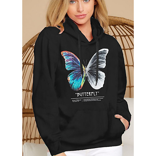 

Women's Hoodie Pullover Graphic Butterfly 3D Front Pocket Daily Basic Casual Hoodies Sweatshirts Black