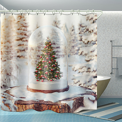 

Christmas Tree Digital Printing Shower Curtain Shower Curtains Hooks Modern Polyester New Design