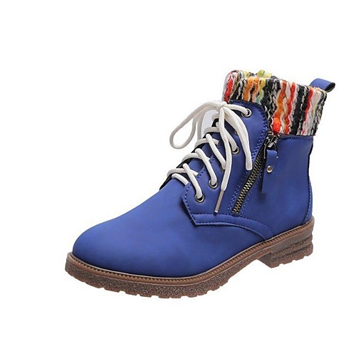 

Women's Boots Block Heel Round Toe Casual Daily Walking Shoes PU Color Block Red Blue Khaki / Booties / Ankle Boots