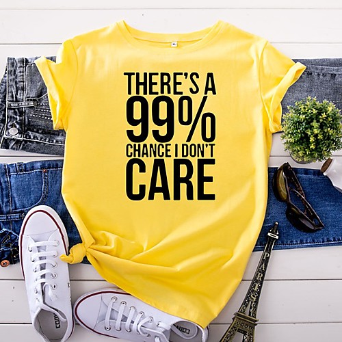 

Women's T shirt Graphic Text Graphic Prints Print Round Neck Tops 100% Cotton Basic Basic Top White Yellow Blushing Pink