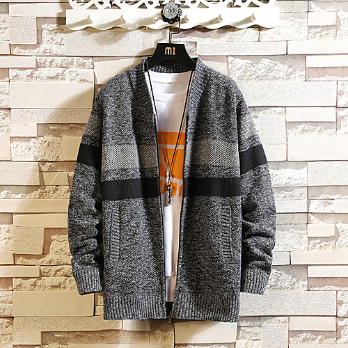 

Men's Knitted Solid Color Cardigan Long Sleeve Sweater Cardigans Crew Neck Fall Winter Black Blue Red