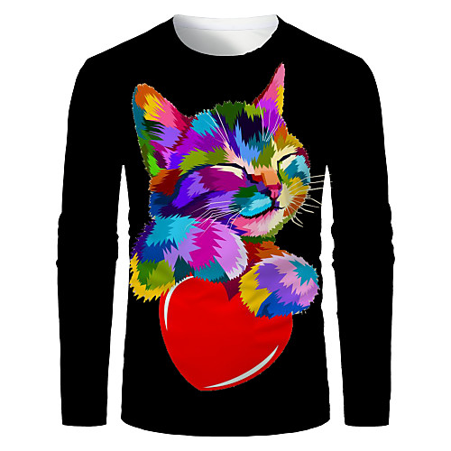 

Men's T shirt 3D Print Graphic 3D Animal Print Long Sleeve Daily Tops Rainbow