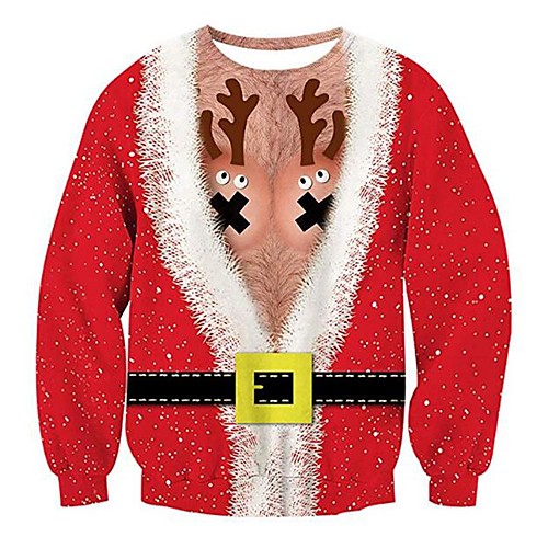

Men's Pullover Sweatshirt Cartoon 3D Ugly Christmas Round Neck Christmas 3D Print Casual Christmas Hoodies Sweatshirts Long Sleeve Red