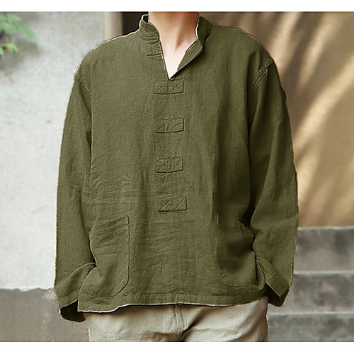 

Men's T shirt non-printing Solid Colored Long Sleeve Daily Tops Cotton Basic Khaki Green Gray