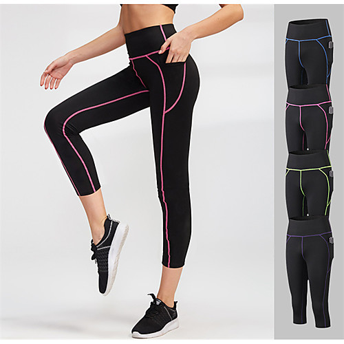 

YUERLIAN Women's High Waist Running Tights Leggings Running Capri Leggings Running Cropped Tights Sports & Outdoor 3/4 Tights Leggings with Phone Pocket Elastane Fitness Gym Workout Running Jogging