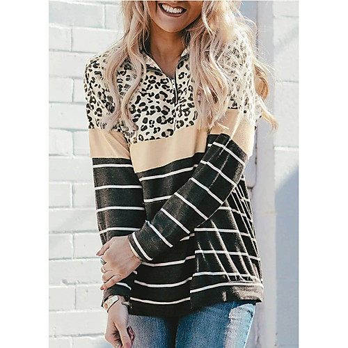 

Women's Pullover Sweatshirt Striped Graphic Leopard Quarter Zip Daily Casual Hoodies Sweatshirts Loose Long Khaki Red
