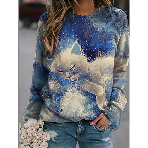 

Women's Hoodie Sweatshirt Graphic Animal Daily Basic Casual Hoodies Sweatshirts Blue Black