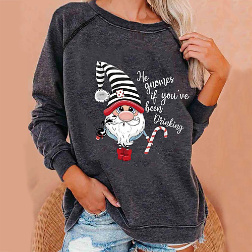 

Women's Blouse Graphic Prints Long Sleeve Print Round Neck Christmas Tops White Black Wine